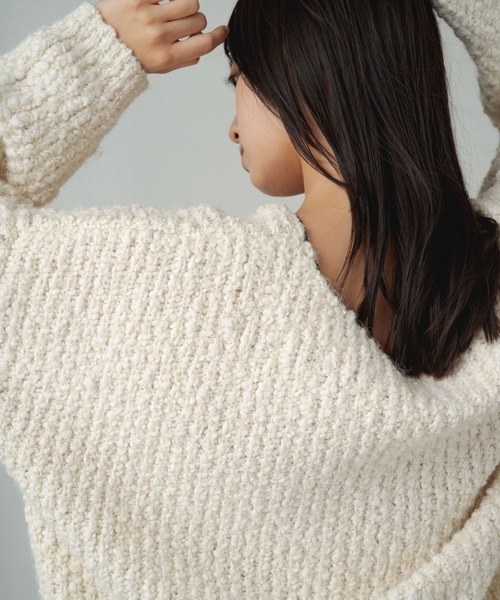 earthy(アーシー)の「ドロップヤーンVネックプルオーバー(ニット/セーター・レディース・ブラック/オフホワイト・FREE)」の9枚目の写真