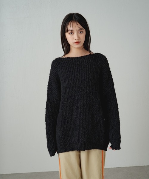 earthy(アーシー)の「ドロップヤーンVネックプルオーバー(ニット/セーター・レディース・ブラック/オフホワイト・FREE)」の21枚目の写真