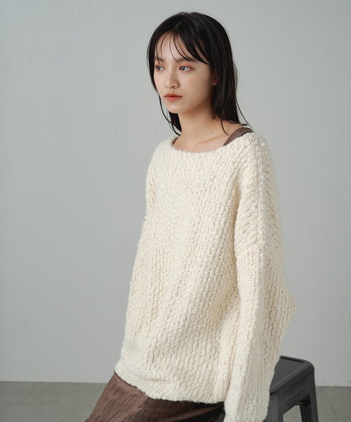 earthy(アーシー)の「ドロップヤーンVネックプルオーバー(ニット/セーター・レディース・ブラック/オフホワイト・FREE)」の19枚目の写真