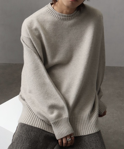 welise（ウェライズ）の「【welise/ウェライズ】マルチプルファンクションズ ボリュームスリーブ 二重襟クルーネックニット（ニット/セーター・メンズ・ワイン/ベージュ系/チャコールグレー/ダークブラウン/アイボリー/ライトグレー/ダークネイビー/スモークピンク/グレー系その他/レッド/ダークブルー/サックスブルー/オフホワイト/ブラック系その他/杢グレー・M/XL/S/L）」の2枚目の写真