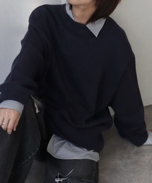 【welise/ウェライズ】マルチプルファンクションズ ボリュームスリーブ 二重襟クルーネックニット