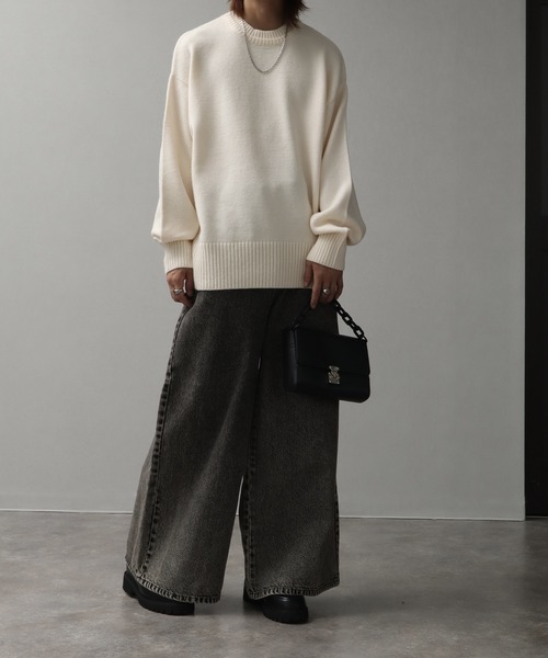 welise（ウェライズ）の「【welise/ウェライズ】マルチプルファンクションズ ボリュームスリーブ 二重襟クルーネックニット（ニット/セーター・メンズ・ワイン/ベージュ系/チャコールグレー/ダークブラウン/アイボリー/ライトグレー/ダークネイビー/スモークピンク/グレー系その他/レッド/ダークブルー/サックスブルー/オフホワイト/ブラック系その他/杢グレー・M/XL/S/L）」の17枚目の写真