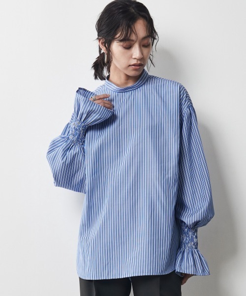 CHIC STYLE（シックスタイル）の「＜大きいサイズ＞ビッグリボン付き袖フリルブラウス シックスタイル（シャツ/ブラウス・レディース・ブルー系/ホワイト系・3L/LL/4L/L/5L）」の4枚目の写真