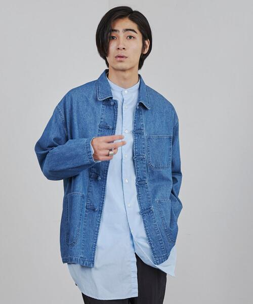 coen（コーエン）の「ビッグシルエットデニムチャイナシャツ（シャツ/ブラウス・メンズ・コバルトブルー・S/M/L/XL）」の8枚目の写真