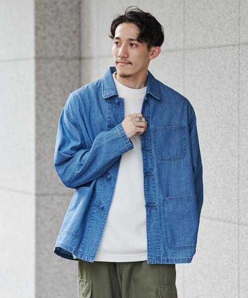 coen（コーエン）の「ビッグシルエットデニムチャイナシャツ（シャツ/ブラウス・メンズ・コバルトブルー・S/M/L/XL）」の4枚目の写真