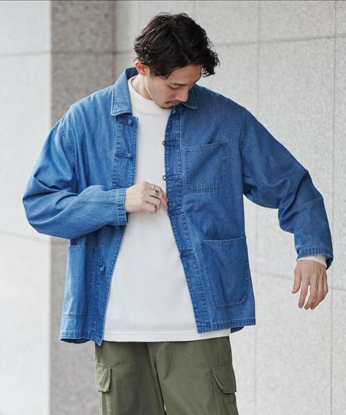 coen（コーエン）の「ビッグシルエットデニムチャイナシャツ（シャツ/ブラウス・メンズ・コバルトブルー・S/M/L/XL）」の18枚目の写真