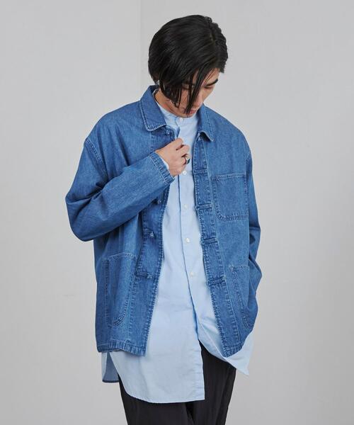 coen（コーエン）の「ビッグシルエットデニムチャイナシャツ（シャツ/ブラウス・メンズ・コバルトブルー・S/M/L/XL）」の11枚目の写真