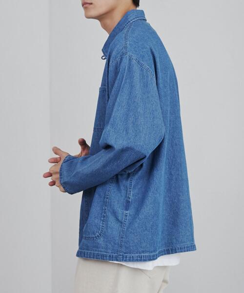 coen（コーエン）の「ビッグシルエットデニムチャイナシャツ（シャツ/ブラウス・メンズ・コバルトブルー・S/M/L/XL）」の14枚目の写真