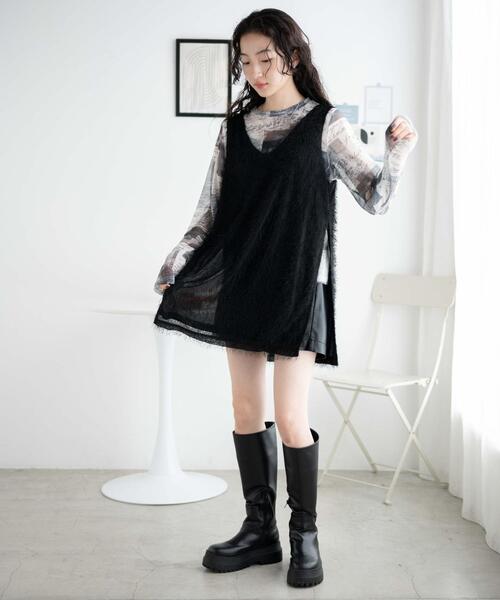 WEGO(ウィゴー)の「WEGO/フリンジサイドスリットチュニック(ワンピース・レディース・ブラック/アイボリー・FREE)」の22枚目の写真