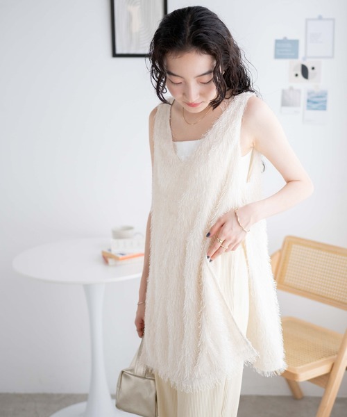 WEGO(ウィゴー)の「WEGO/フリンジサイドスリットチュニック(ワンピース・レディース・ブラック/アイボリー・FREE)」の8枚目の写真