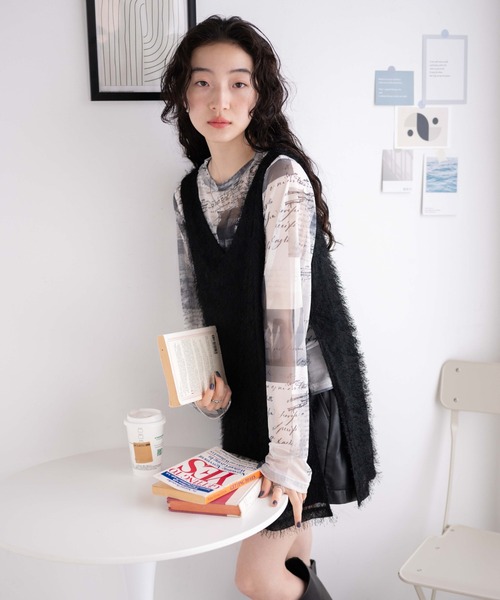 WEGO(ウィゴー)の「WEGO/フリンジサイドスリットチュニック(ワンピース・レディース・ブラック/アイボリー・FREE)」の13枚目の写真