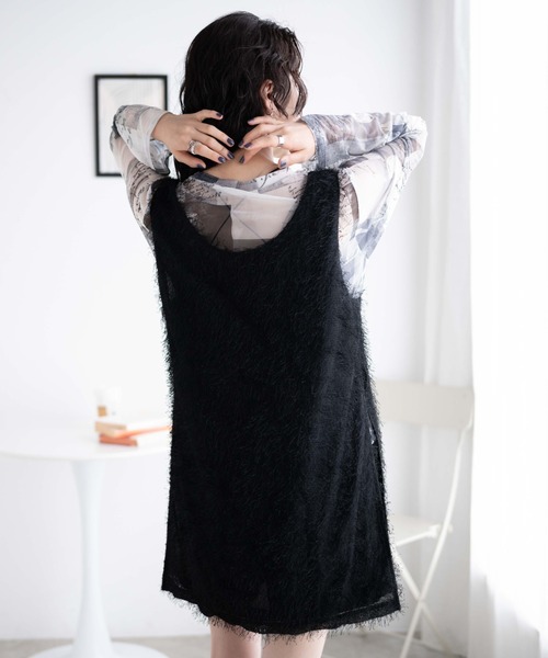 WEGO(ウィゴー)の「WEGO/フリンジサイドスリットチュニック(ワンピース・レディース・ブラック/アイボリー・FREE)」の16枚目の写真