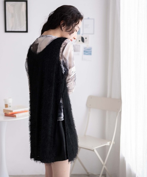 WEGO(ウィゴー)の「WEGO/フリンジサイドスリットチュニック(ワンピース・レディース・ブラック/アイボリー・FREE)」の17枚目の写真