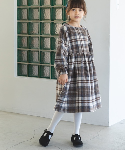 Pinky & Dianne38グレーと白のチェック柄長袖ワンピース Pinky