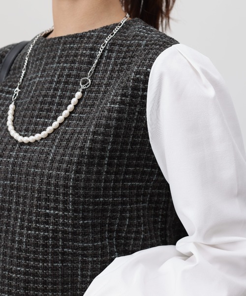 Chez toi（シェトワ）の「ツイード布帛切替ペプラムブラウス（シャツ/ブラウス・レディース・ベージュ/ネイビー/ブラック・FREE）」の10枚目の写真