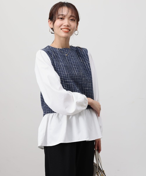 Chez toi（シェトワ）の「ツイード布帛切替ペプラムブラウス（シャツ/ブラウス・レディース・ベージュ/ネイビー/ブラック・FREE）」の18枚目の写真