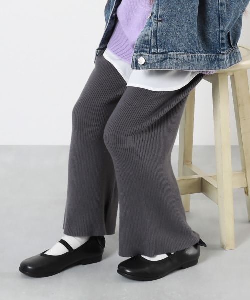 devirock（デビロック）の「洗える チクチクしない素肌ニット リブニット フレアパンツ（その他パンツ・キッズ・ダークグリーン/ブラック/グレー系/オフホワイト/ダークブラウン/チャコール/ピンク系その他2/イエロー系1・90cm/100cm/150cm/120cm/160cm/110cm/130cm/140cm）」の3枚目の写真