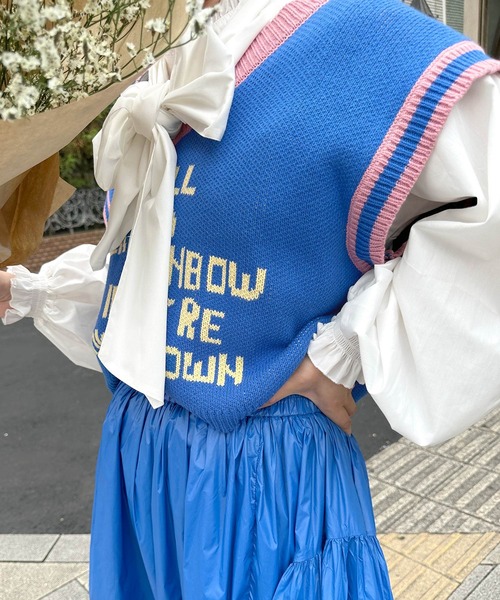 Alley by w closet（アリーバイダブルクローゼット）の「【Alley】ロゴニットベスト（ベスト・レディース・ブルー/ボルドー・FREE）」の4枚目の写真