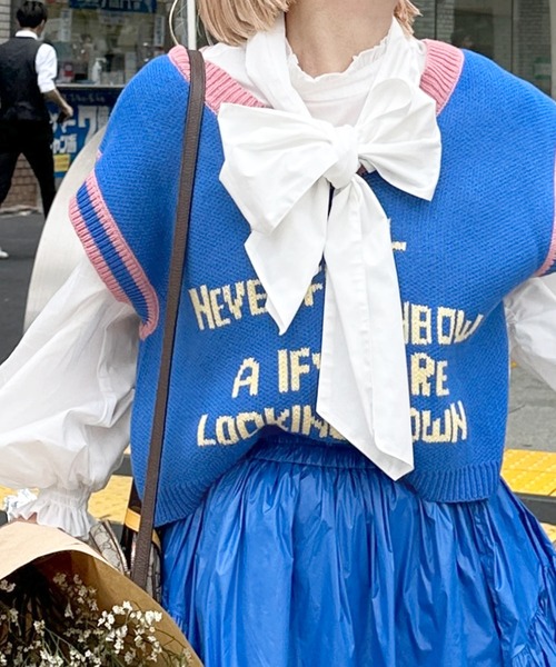 Alley by w closet（アリーバイダブルクローゼット）の「【Alley】ロゴニットベスト（ベスト・レディース・ブルー/ボルドー・FREE）」の6枚目の写真