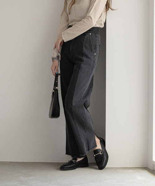 NAVY(ネイビー)の「GOOD STYLE JEANS 切替セミワイドパンツ(デニムパンツ・レディース・チャコール/ブルー・S/L/M)」の2枚目の写真