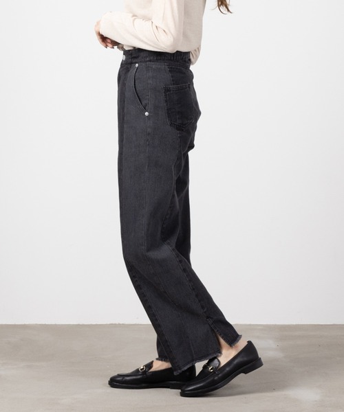 NAVY(ネイビー)の「GOOD STYLE JEANS 切替セミワイドパンツ(デニムパンツ・レディース・チャコール/ブルー・S/L/M)」の4枚目の写真