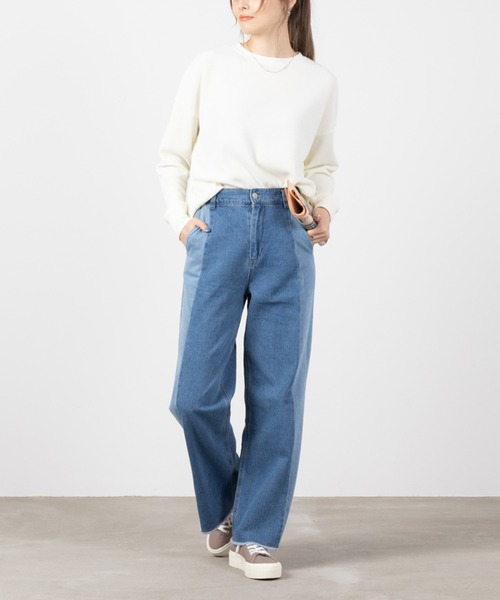 NAVY(ネイビー)の「GOOD STYLE JEANS 切替セミワイドパンツ(デニムパンツ・レディース・チャコール/ブルー・S/L/M)」の6枚目の写真