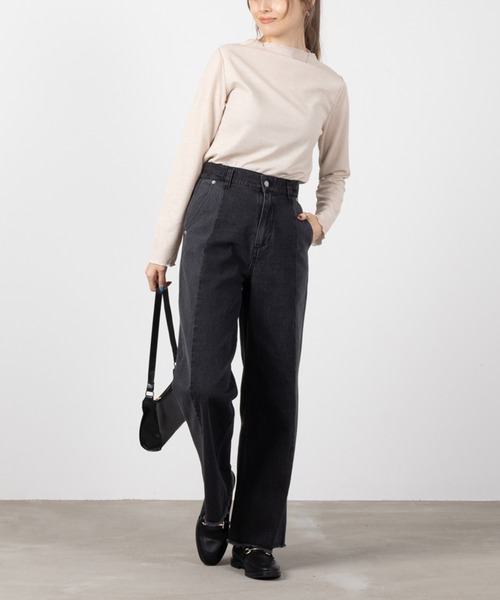 NAVY(ネイビー)の「GOOD STYLE JEANS 切替セミワイドパンツ(デニムパンツ・レディース・チャコール/ブルー・S/L/M)」の3枚目の写真