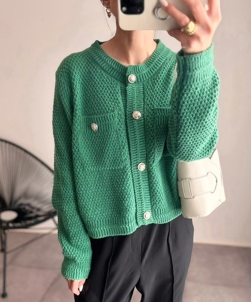 Ada.（エイダ）の「金ボタン ニット カーディガン（カーディガン/ボレロ・レディース・ブラック/ホワイト/レッド/グリーン/ネイビー/ピンク/ライトブルー/グレー/ベージュ/イエロー/ブラウン・FREE）」の7枚目の写真