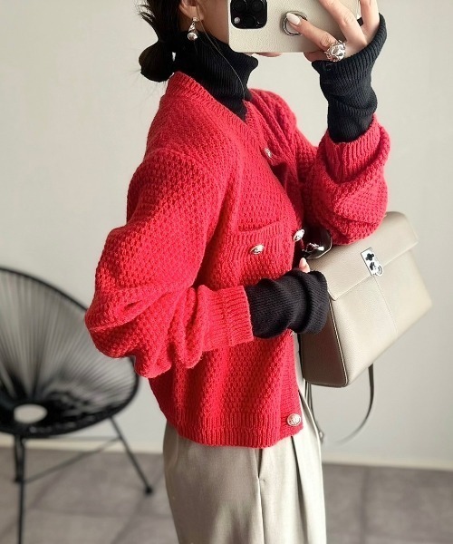 Ada.（エイダ）の「金ボタン ニット カーディガン（カーディガン/ボレロ・レディース・ブラック/ホワイト/レッド/グリーン/ネイビー/ピンク/ライトブルー/グレー/ベージュ/イエロー/ブラウン・FREE）」の13枚目の写真