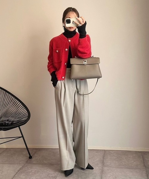 Ada.（エイダ）の「金ボタン ニット カーディガン（カーディガン/ボレロ・レディース・ブラック/ホワイト/レッド/グリーン/ネイビー/ピンク/ライトブルー/グレー/ベージュ/イエロー/ブラウン・FREE）」の14枚目の写真