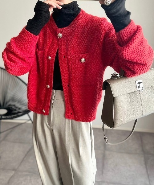 Ada.（エイダ）の「金ボタン ニット カーディガン（カーディガン/ボレロ・レディース・ブラック/ホワイト/レッド/グリーン/ネイビー/ピンク/ライトブルー/グレー/ベージュ/イエロー/ブラウン・FREE）」の15枚目の写真