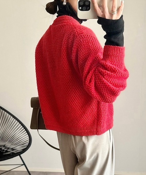 Ada.（エイダ）の「金ボタン ニット カーディガン（カーディガン/ボレロ・レディース・ブラック/ホワイト/レッド/グリーン/ネイビー/ピンク/ライトブルー/グレー/ベージュ/イエロー/ブラウン・FREE）」の16枚目の写真