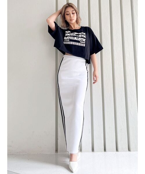 GYDA（ジェイダ）の「サイドラインディープスリットタイトSK（スカート・レディース・ブラック/オフホワイト・FREE）」の3枚目の写真