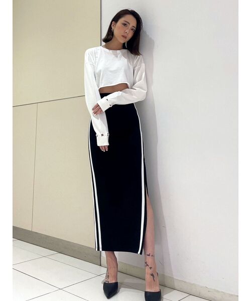 GYDA（ジェイダ）の「サイドラインディープスリットタイトSK（スカート・レディース・ブラック/オフホワイト・FREE）」の9枚目の写真