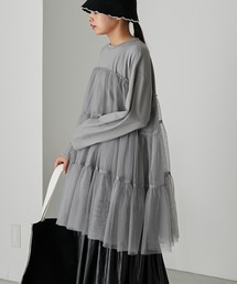 forksy. | 【forksy.】チュールティアードミニワンピドッキングロンT(Tシャツ/カットソー)