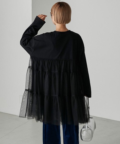 forksy.（フォルクシー）の「【forksy.】チュールティアードミニワンピドッキングロンT（Tシャツ/カットソー・レディース・杢グレー/グレイッシュベージュ/ブラック・FREE）」の8枚目の写真