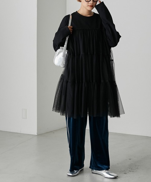 forksy.（フォルクシー）の「【forksy.】チュールティアードミニワンピドッキングロンT（Tシャツ/カットソー・レディース・杢グレー/グレイッシュベージュ/ブラック・FREE）」の9枚目の写真