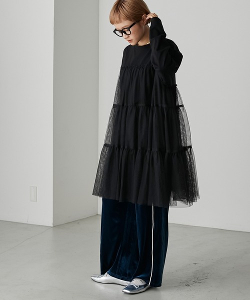 forksy.（フォルクシー）の「【forksy.】チュールティアードミニワンピドッキングロンT（Tシャツ/カットソー・レディース・杢グレー/グレイッシュベージュ/ブラック・FREE）」の10枚目の写真