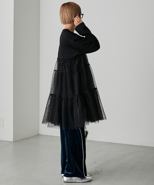 forksy.（フォルクシー）の「【forksy.】チュールティアードミニワンピドッキングロンT（Tシャツ/カットソー・レディース・杢グレー/グレイッシュベージュ/ブラック・FREE）」の11枚目の写真