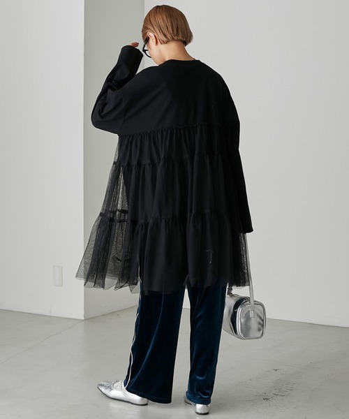 forksy.（フォルクシー）の「【forksy.】チュールティアードミニワンピドッキングロンT（Tシャツ/カットソー・レディース・杢グレー/グレイッシュベージュ/ブラック・FREE）」の12枚目の写真