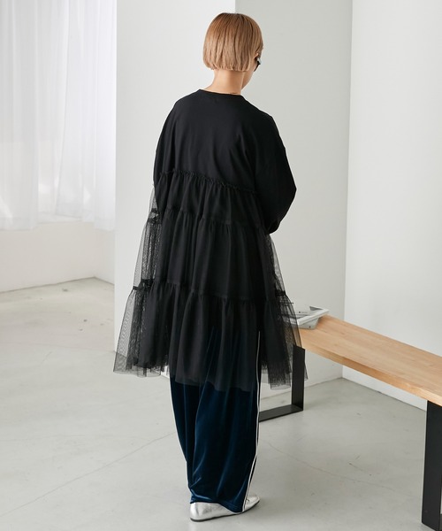 forksy.（フォルクシー）の「【forksy.】チュールティアードミニワンピドッキングロンT（Tシャツ/カットソー・レディース・杢グレー/グレイッシュベージュ/ブラック・FREE）」の14枚目の写真