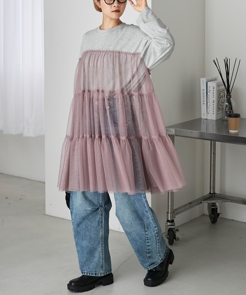 forksy.（フォルクシー）の「【forksy.】チュールティアードミニワンピドッキングロンT（Tシャツ/カットソー・レディース・杢グレー/グレイッシュベージュ/ブラック・FREE）」の15枚目の写真