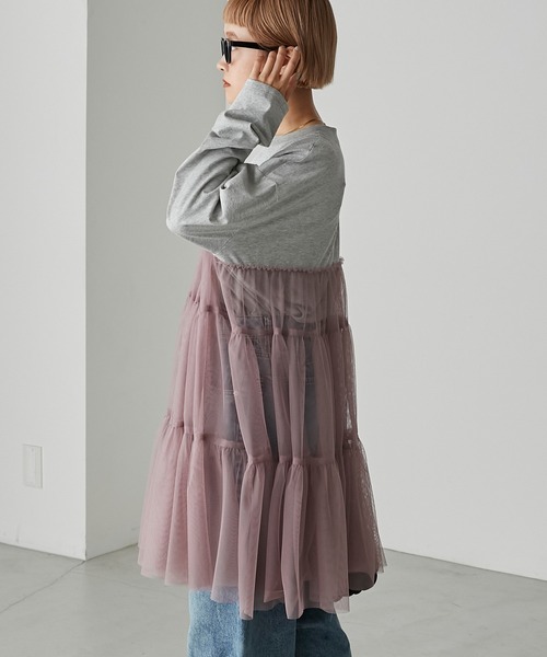 forksy.（フォルクシー）の「【forksy.】チュールティアードミニワンピドッキングロンT（Tシャツ/カットソー・レディース・杢グレー/グレイッシュベージュ/ブラック・FREE）」の18枚目の写真