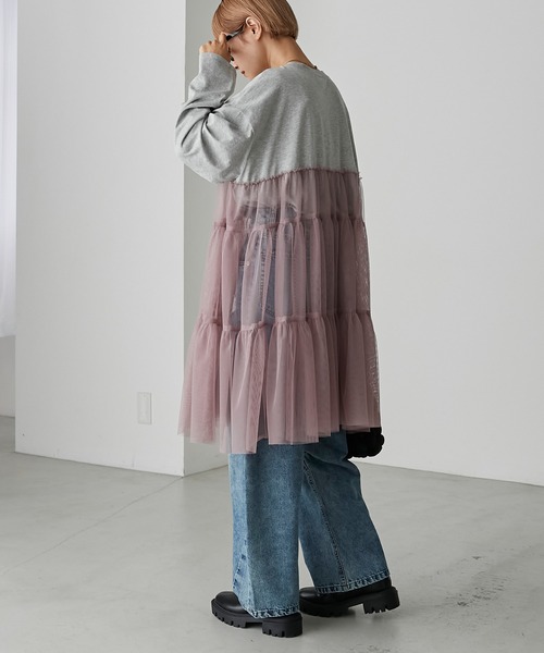 forksy.（フォルクシー）の「【forksy.】チュールティアードミニワンピドッキングロンT（Tシャツ/カットソー・レディース・杢グレー/グレイッシュベージュ/ブラック・FREE）」の22枚目の写真