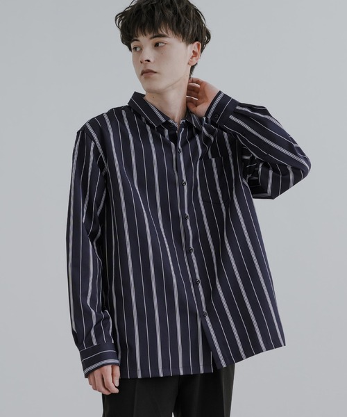 Rocky Monroe(ロッキーモンロー)の「オーバーサイズ ゆったりシルエットシャツ(シャツ/ブラウス・メンズ・グレー/ブラック/ネイビー×ホワイト/ブラック×ホワイト・L/M)」の1枚目の写真