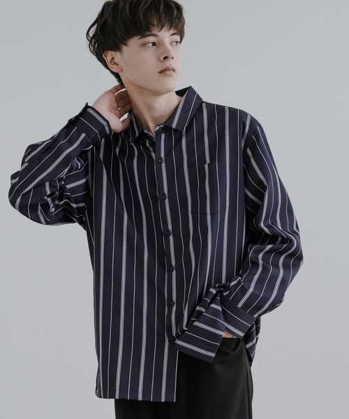 Rocky Monroe(ロッキーモンロー)の「オーバーサイズ ゆったりシルエットシャツ(シャツ/ブラウス・メンズ・グレー/ブラック/ネイビー×ホワイト/ブラック×ホワイト・L/M)」の18枚目の写真