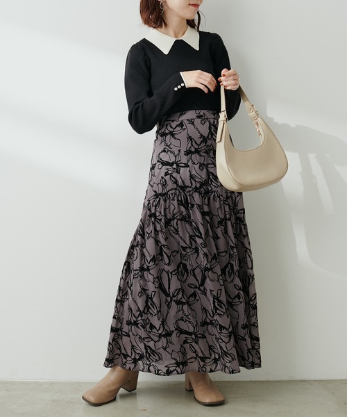 natural couture(ナチュラルクチュール)の「WEB限定 / 配色衿付きリブニット(ニット/セーター・レディース・ブラウン/モカ/サックスブルー/アイボリー/ブラック・MEDIUM/SMALL)」の14枚目の写真
