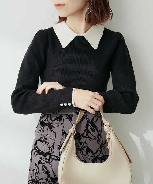 natural couture(ナチュラルクチュール)の「WEB限定 / 配色衿付きリブニット(ニット/セーター・レディース・ブラウン/モカ/サックスブルー/アイボリー/ブラック・MEDIUM/SMALL)」の13枚目の写真