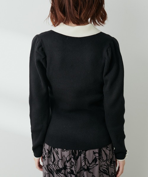 セール】WEB限定 / 配色衿付きリブニット（ニット/セーター）｜natural