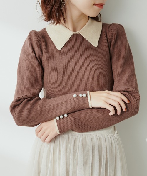 natural couture(ナチュラルクチュール)の「WEB限定 / 配色衿付きリブニット(ニット/セーター・レディース・ブラウン/モカ/サックスブルー/アイボリー/ブラック・MEDIUM/SMALL)」の22枚目の写真